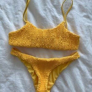 Zaful Yellow Smocked Bikini